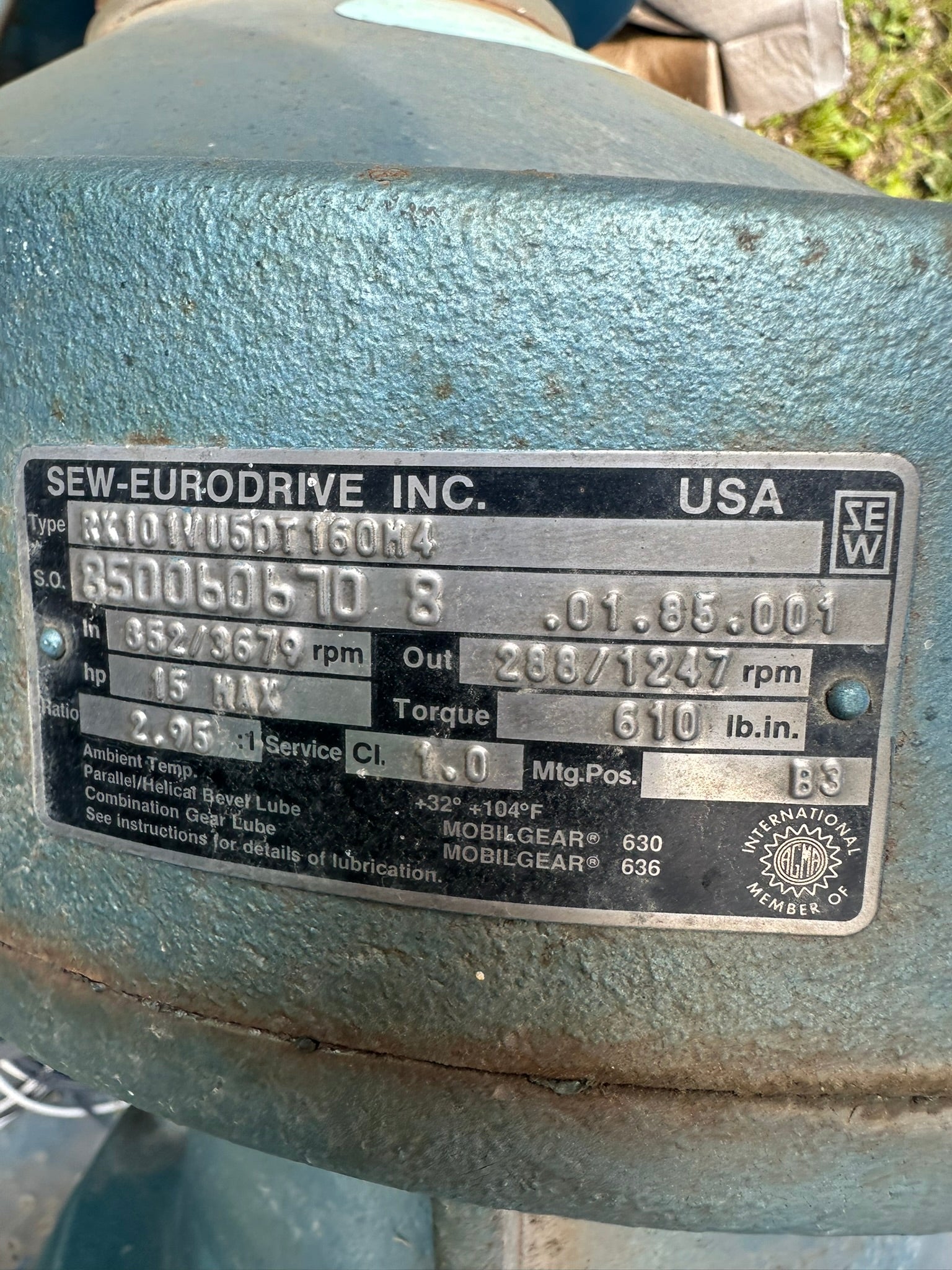 Lawrence 8" 8x8 slurry pump with 15hp motor 1500gpm